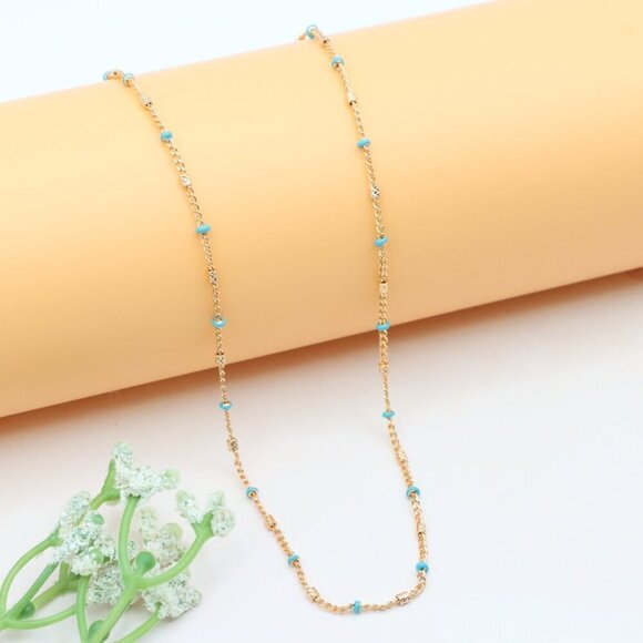 "Rose Gold Plated Necklace with Blue Accents, XPNL0275 - Picture 1 of 12